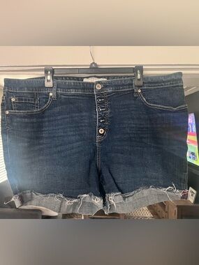 Torrid Dark Indigo Button-Fly Frayed Hem Boyfriend Shorts Size 24